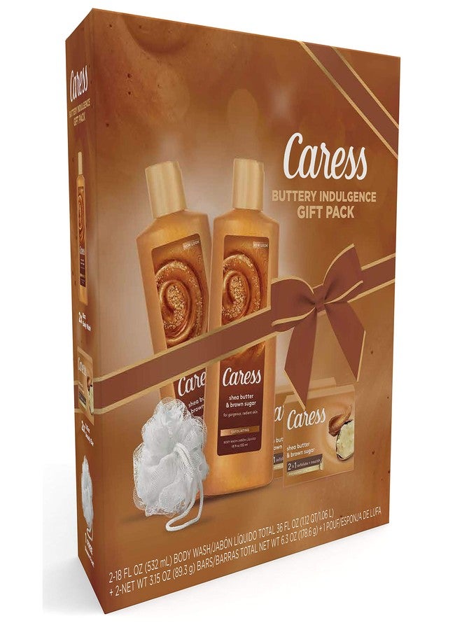 Caress Shea Butter & Brown Sugar 2-1 Bar Soap & Exfoliating Body Wash Gift Set Shea Butter 2 Count - Image 2